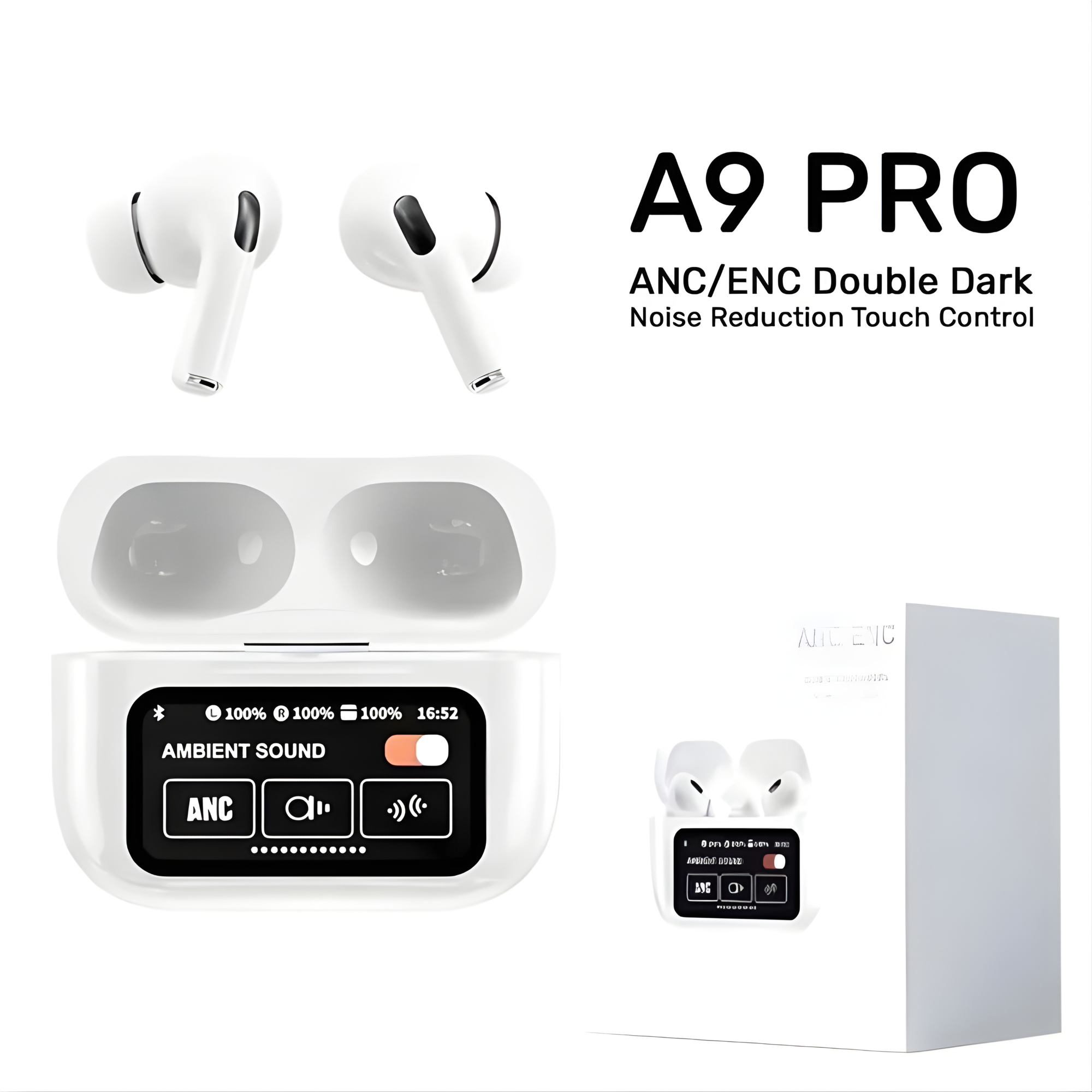 A9 Pro ANC AirPods Bluetooth 5.4 With Touch Screen